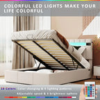 Verhoiltu säilytyssänky LED-valolla, Bluetoothilla ja USB-latauksella