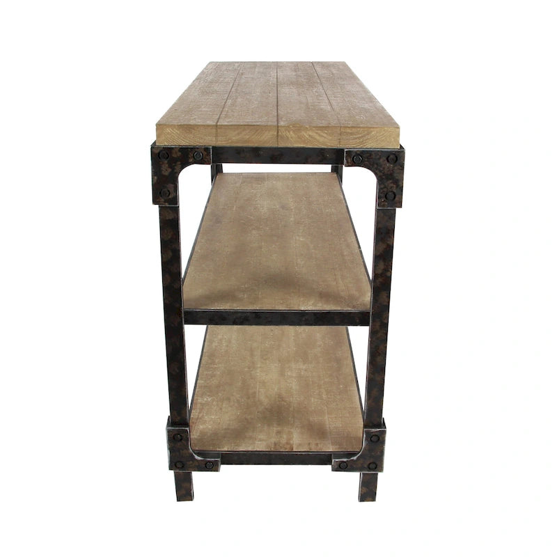 Konsolipöytä, jossa 2 avointa hyllyä – Ruskea, 19W x 48L x 34H