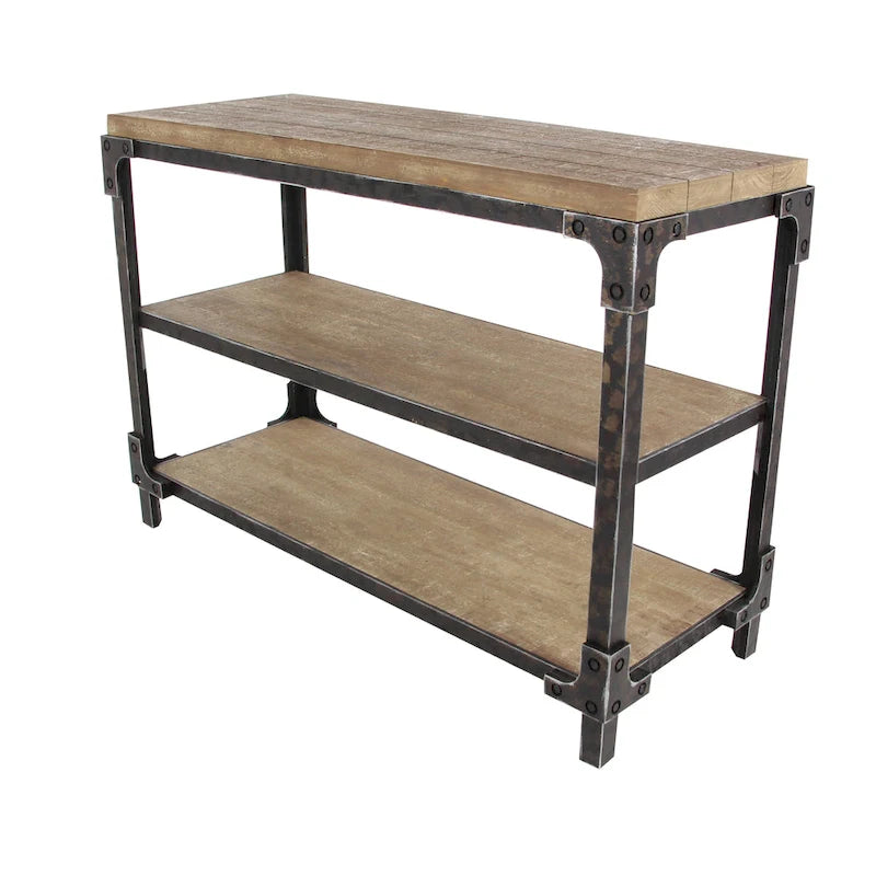 Konsolipöytä, jossa 2 avointa hyllyä – Ruskea, 19W x 48L x 34H
