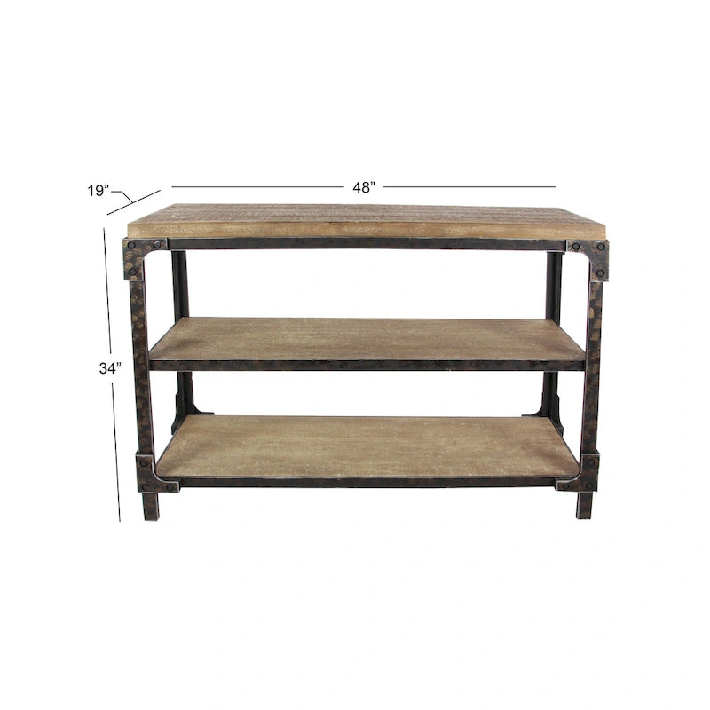 Konsolipöytä, jossa 2 avointa hyllyä – Ruskea, 19W x 48L x 34H