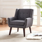 Pellavainen nojatuoli, jossa nappiverhoiltu selkänoja