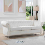 Valkoinen Rolled Arm Chesterfield -kolmenistuttava sohva