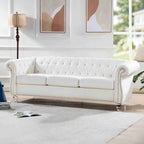 Valkoinen Rolled Arm Chesterfield -kolmenistuttava sohva