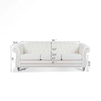 Valkoinen Rolled Arm Chesterfield -kolmenistuttava sohva