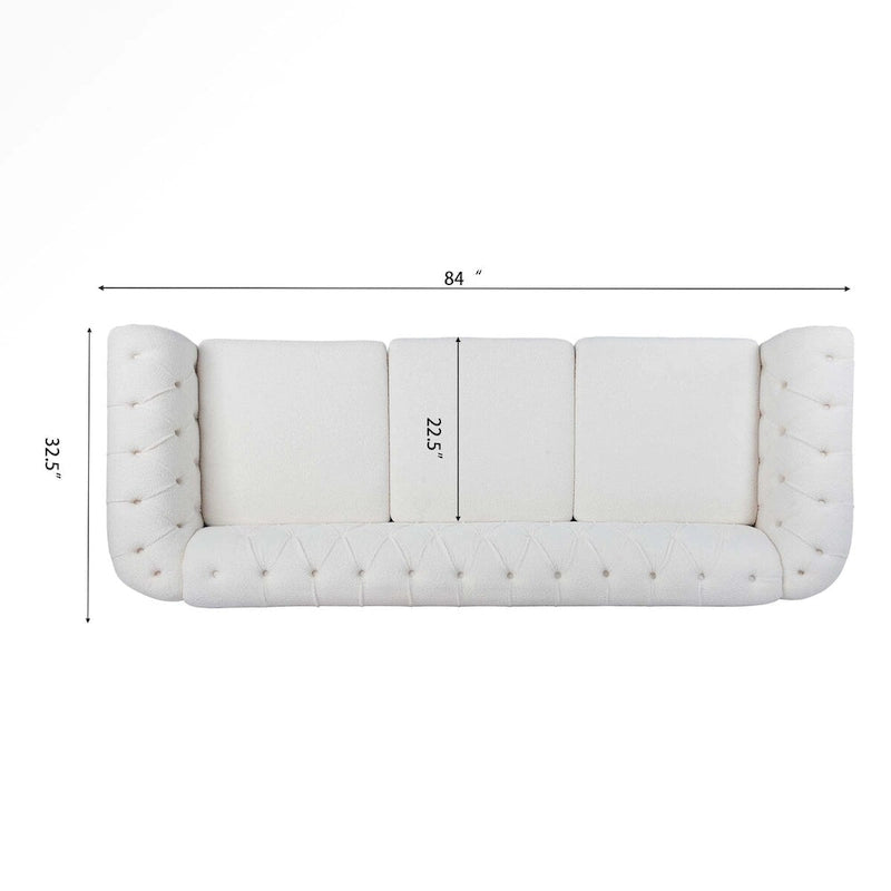 Valkoinen Rolled Arm Chesterfield -kolmenistuttava sohva