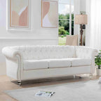 Valkoinen Rolled Arm Chesterfield -kolmenistuttava sohva