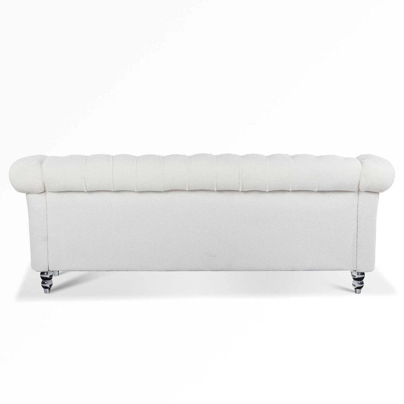Valkoinen Rolled Arm Chesterfield -kolmenistuttava sohva